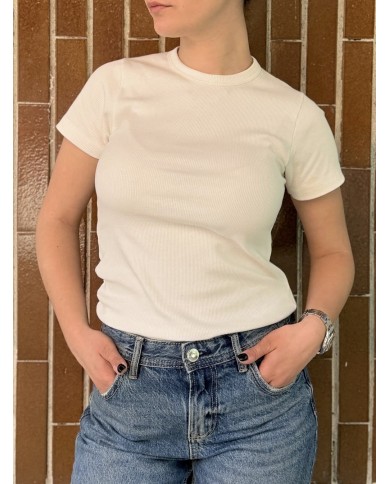 T-SHIRT a costine 100% Cotone - BIANCO
