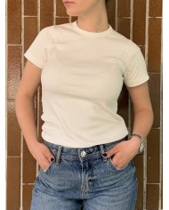 T-SHIRT a costine 100% Cotone - BIANCO