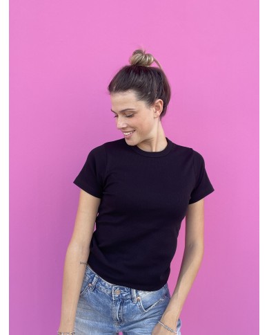 T-SHIRT a costine 100% Cotone - NERO