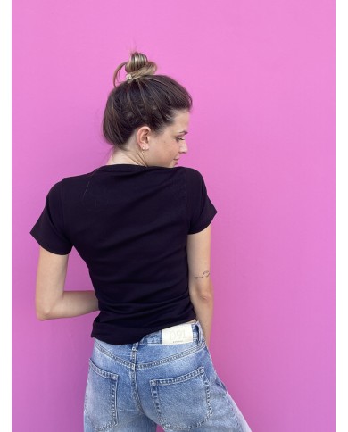 T-SHIRT a costine 100% Cotone - NERO